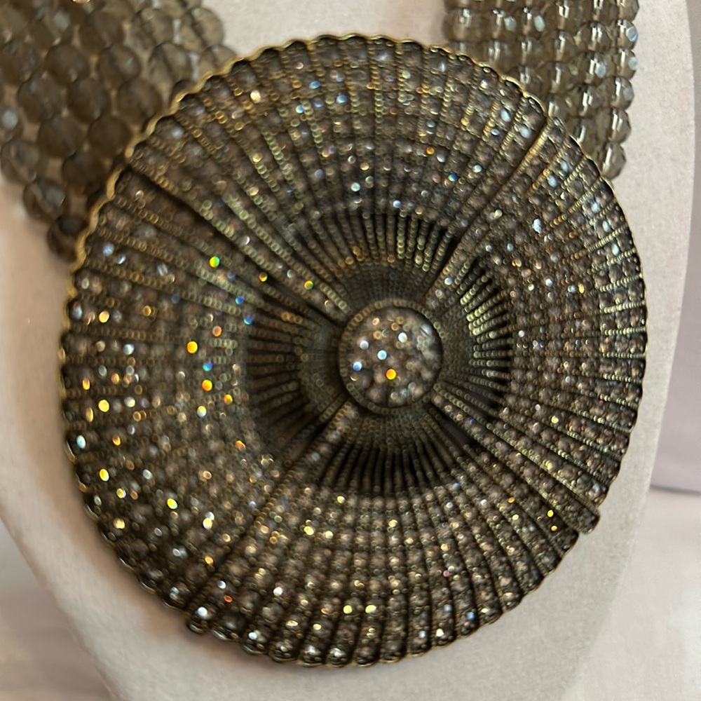 Heidi Daus beaded smoky quartz 6 strand Belgium Disc pendant choker necklace - Picture 2 of 15